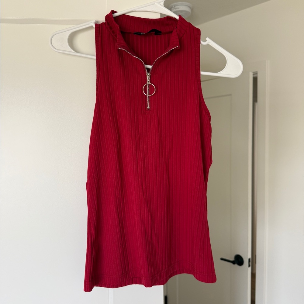 Sleeveless Red Zip-Up Top